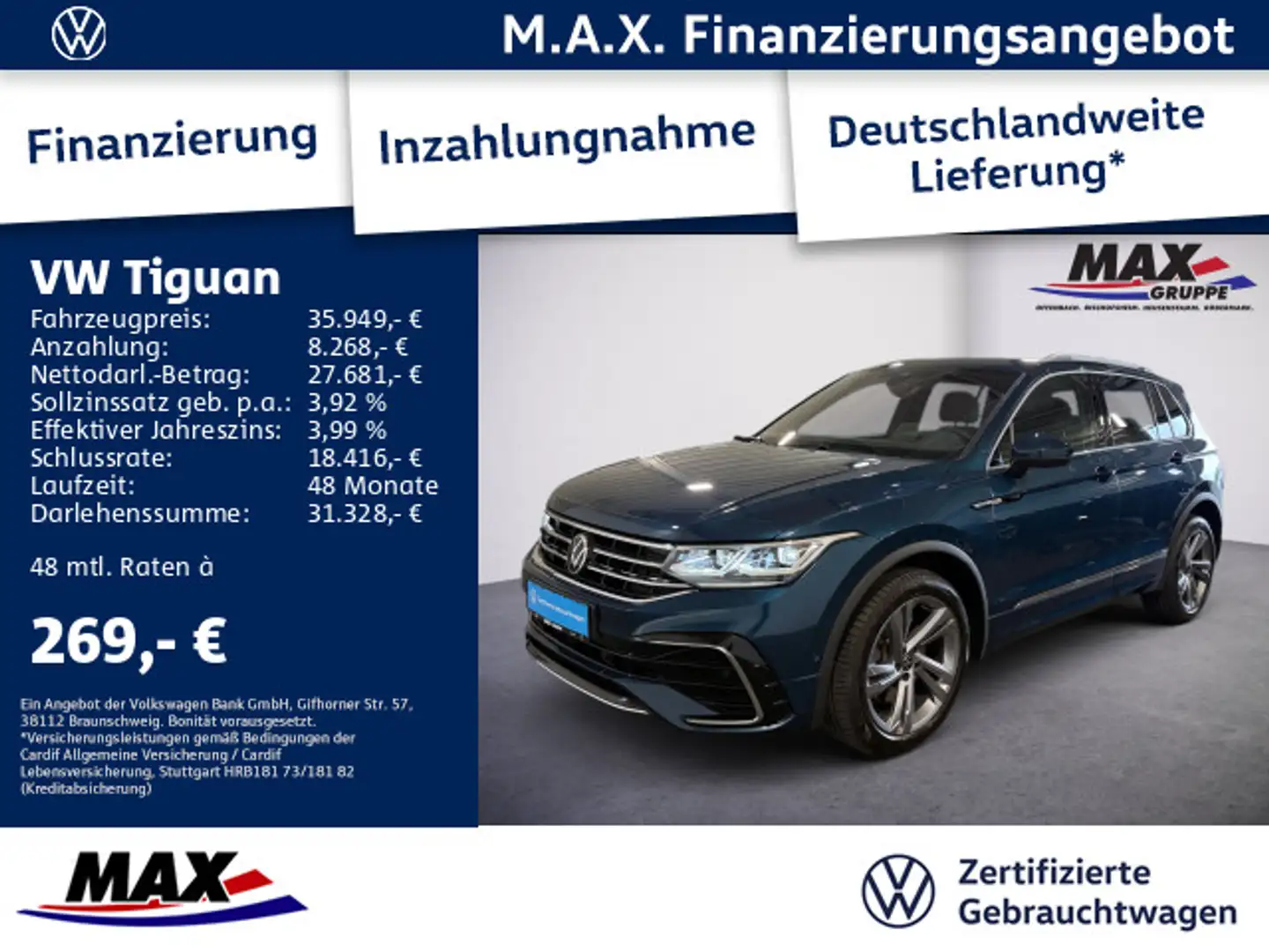 Volkswagen Tiguan 2.0 TDI DSG 4M R-LINE +IQ.LIGHT+PANO+HUD+ Blau - 1
