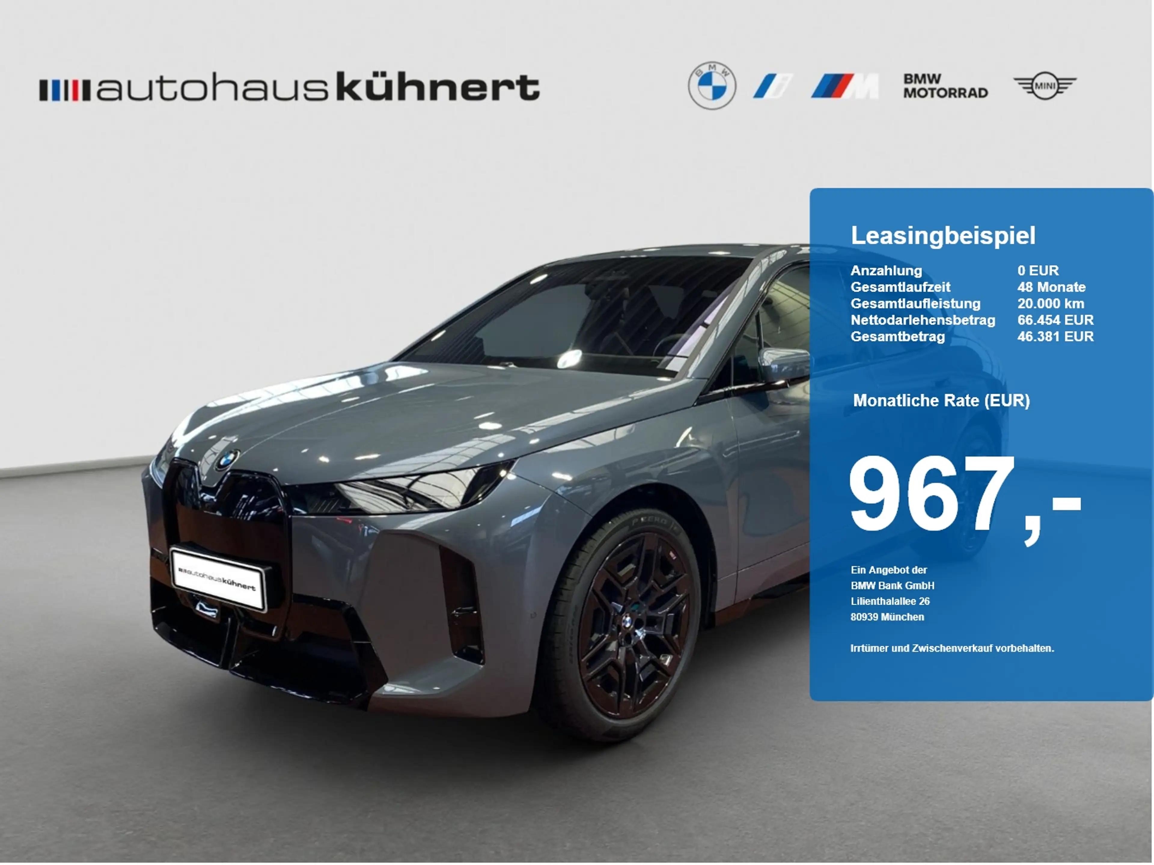 BMW iX xDrive45 Elektro UPE: 107.410 EUR M-Sport PRO
