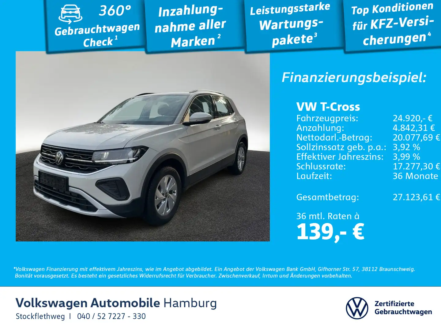 Volkswagen T-Cross 1.0 TSI Life DSG ACC Navi Kamera CarPlay Grau - 1