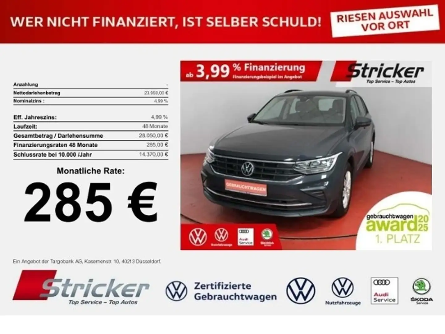 Volkswagen Tiguan Life 1.4TSI e-hybrid 285,-ohne Anzahlung Navi AHK Silber - 1