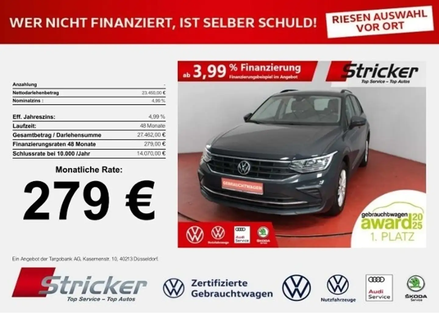 Volkswagen Tiguan Life 1.4TSI e-hybrid 273,-ohne Anzahlung Navi AHK Silber - 1