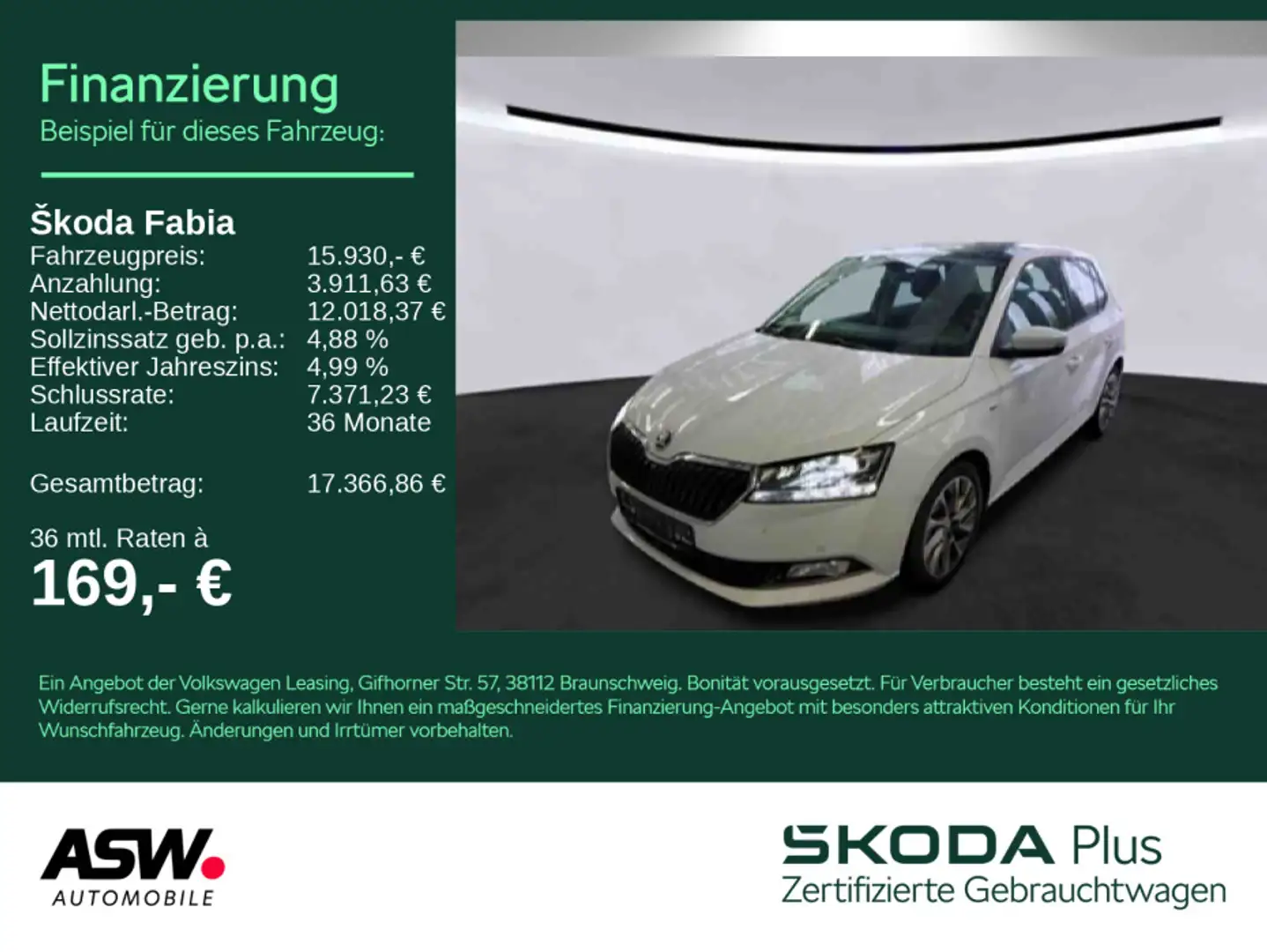 Skoda Fabia Clever 1.0 TSI Pano Navi Klima PDC LED SHZ Weiß - 1