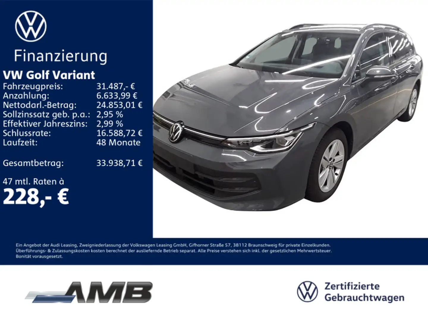 Volkswagen Golf Variant Life 1.5 TSI AHK/LED+/Standhz/4.30G Grau - 1