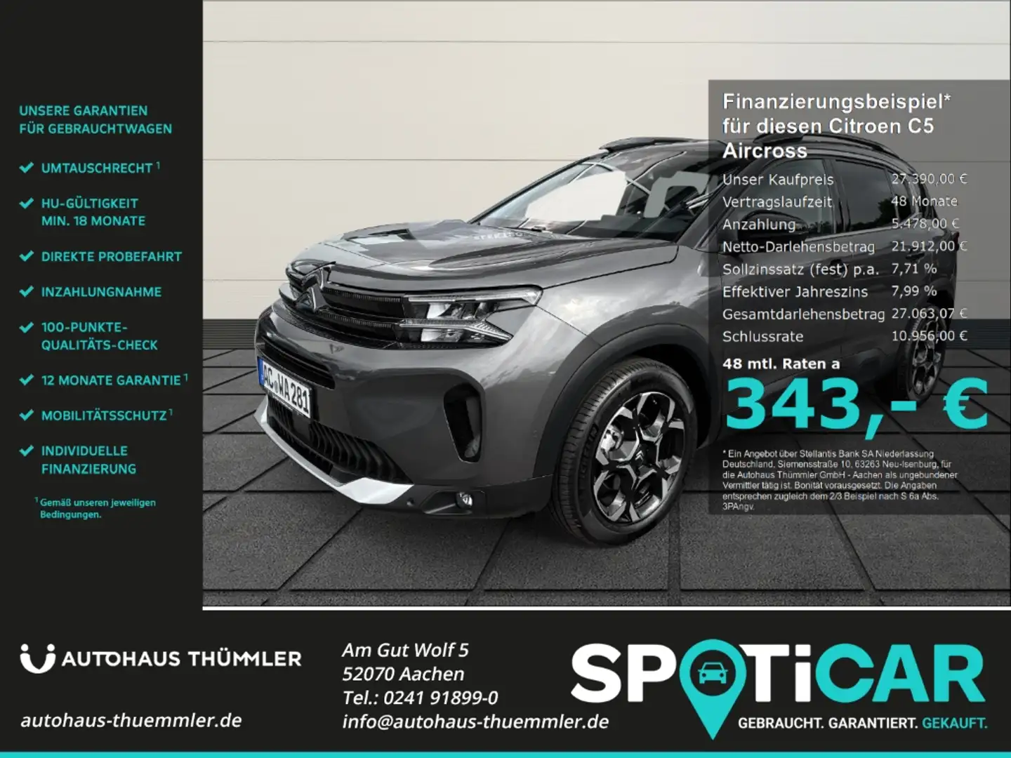 Citroen C5 Aircross Hybrid 145 e-DSC6 Max Navi Kamera SHZ Digitales Co Gris - 1