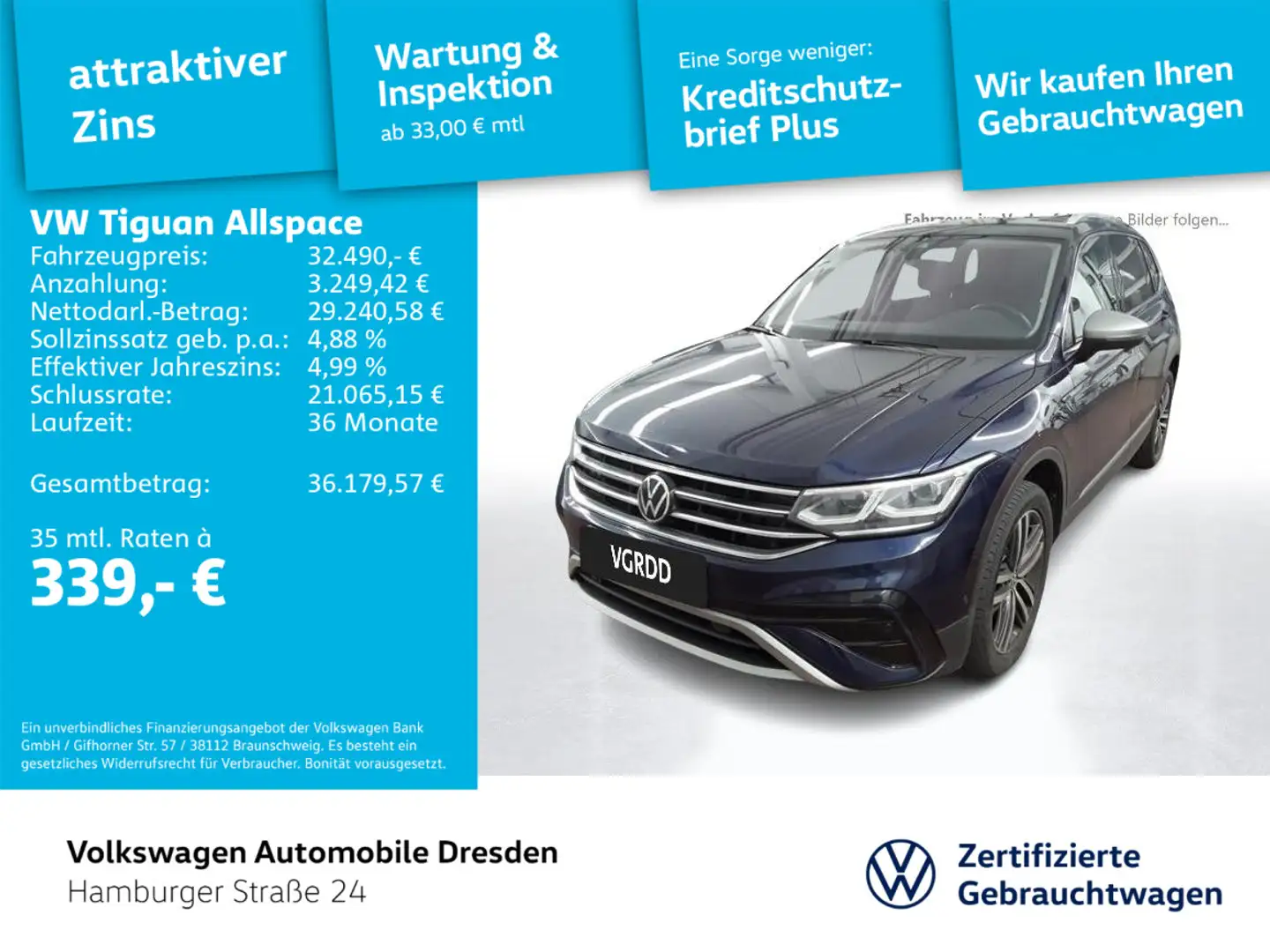 Volkswagen Tiguan Allspace Elegance Blau - 1