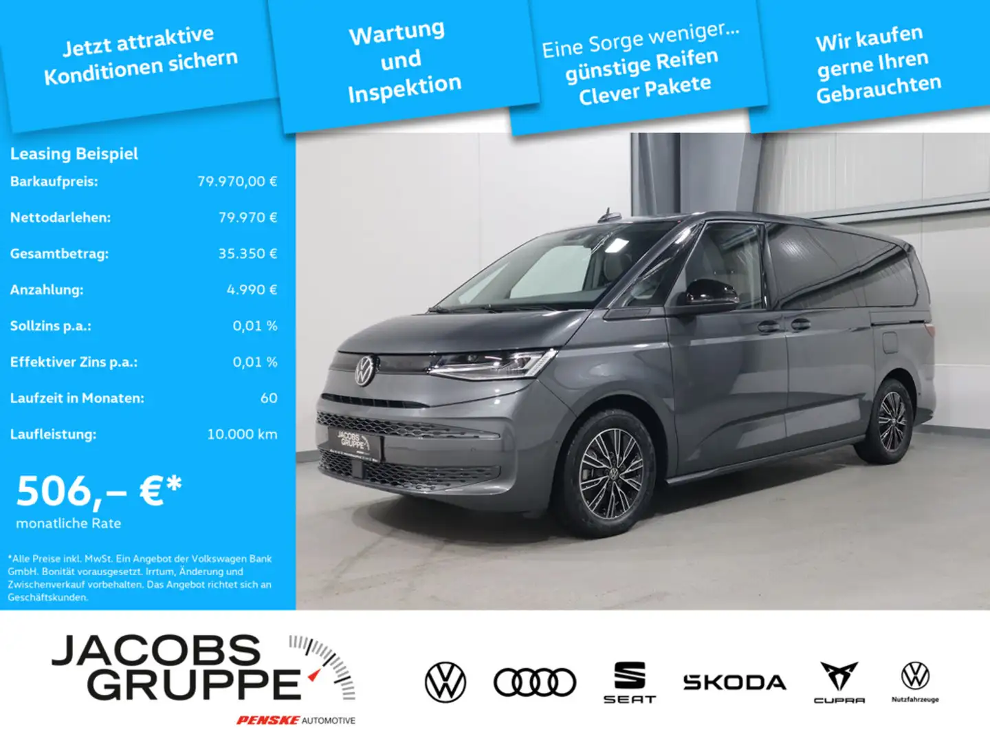 Volkswagen T7 Multivan 1,5 l 130 kW eHybrid 4MOTION 4MOTION 6-Gang-DSG Ra Grau - 1