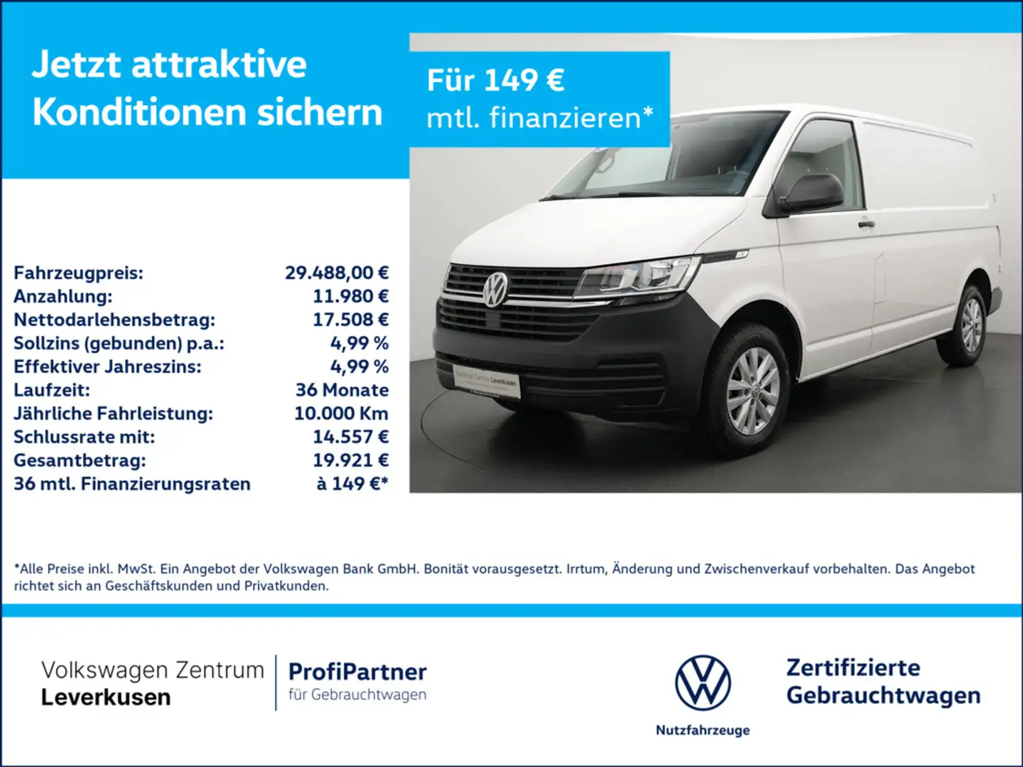 Volkswagen T6.1 Transporter Kasten FLÜGELTÜR AHK PORT NA Weiß - 1