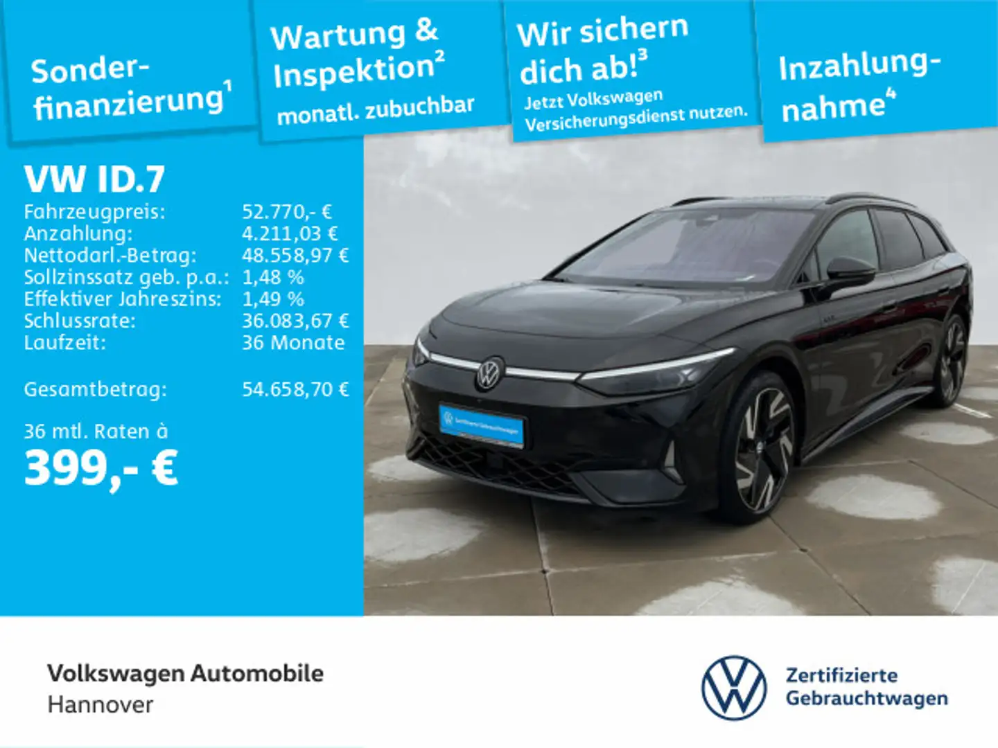 Volkswagen ID.7 Tourer GTX 4M Navi AHK Pano LED Kamera WP H Schwarz - 1