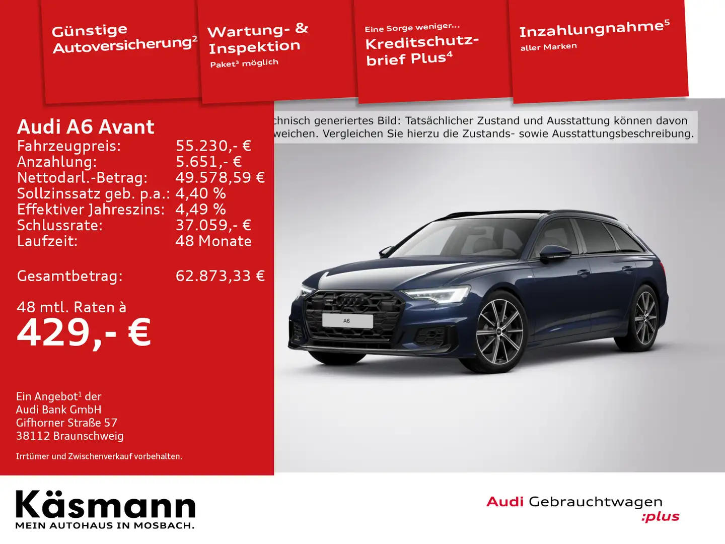 Audi A6 S line 45TDI qu MATRIX AHK 360° PANO Blau - 1