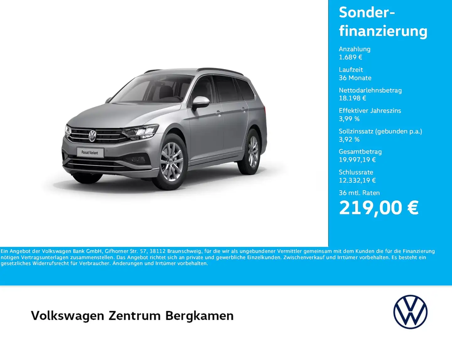 Volkswagen Passat Variant 1.5 BUSINESS AHK ACC NAVI ALU LED Silber - 1