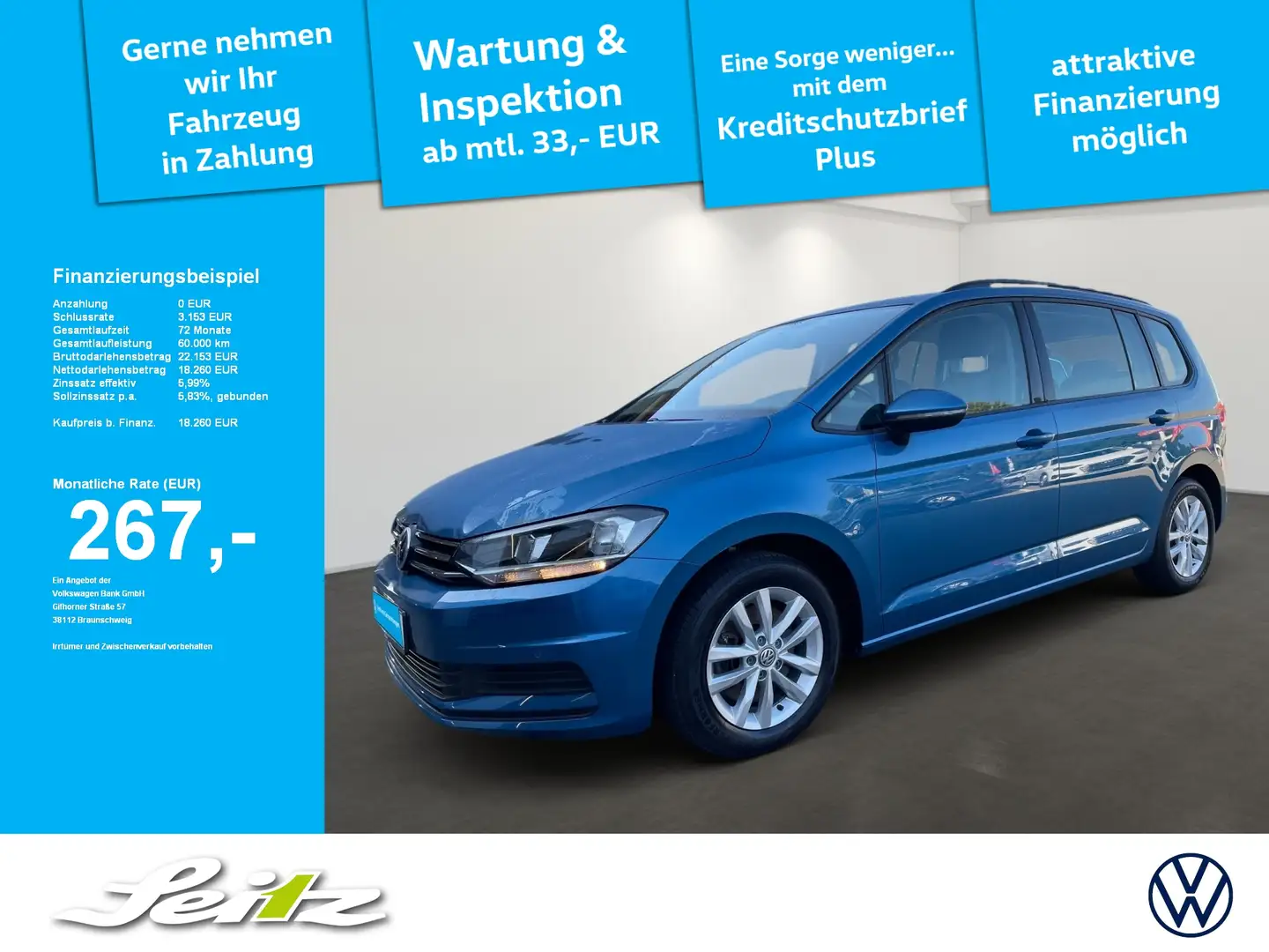 Volkswagen Touran 1.4 TSI Comfortline BMT/Start-Stopp AHK*Navi*GRA*L Blu/Azzurro - 1