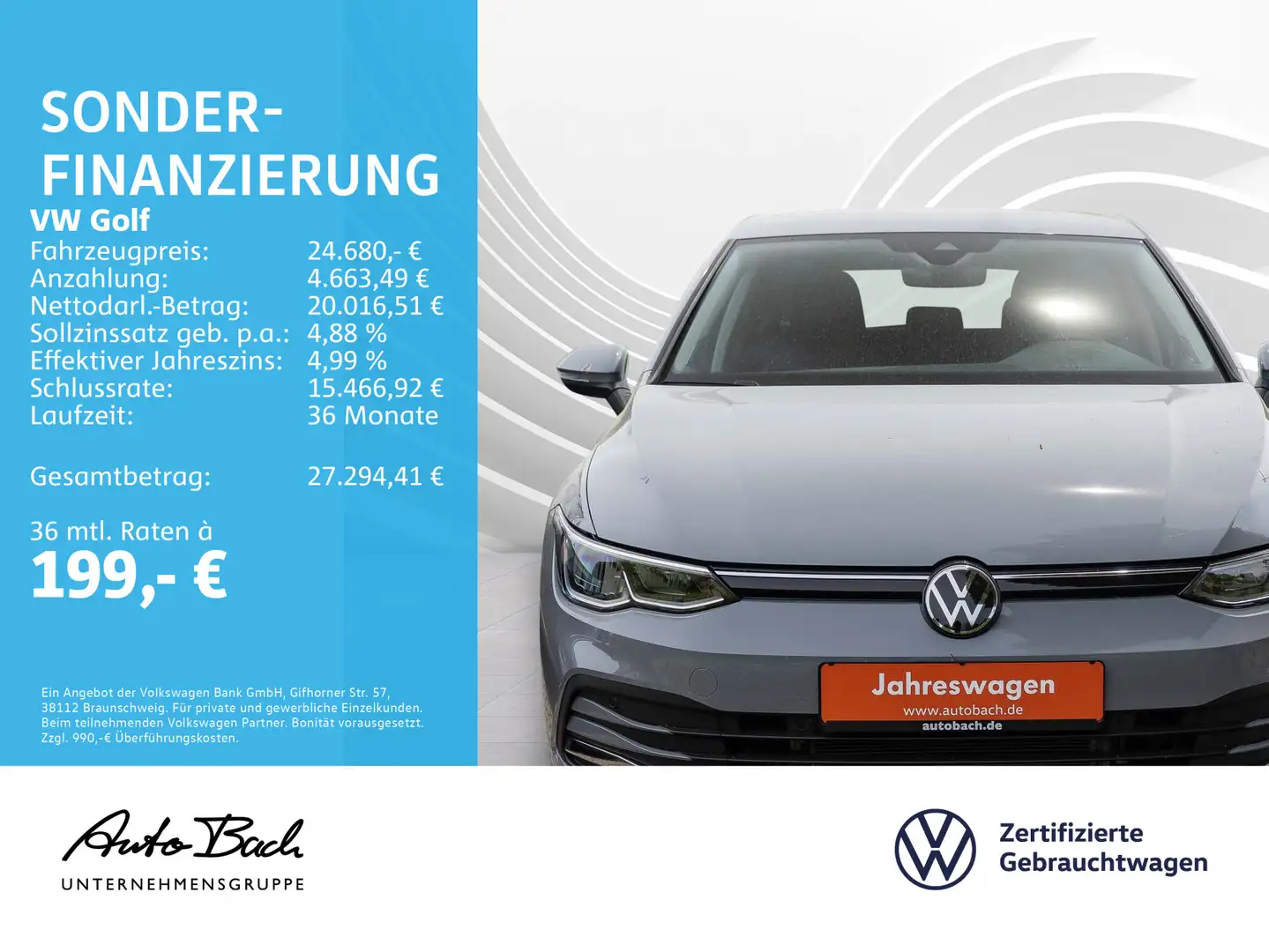 Volkswagen Golf VIII 1.5 eTSI "ACTIVE" DSG Navi LED Digital Grijs - 2