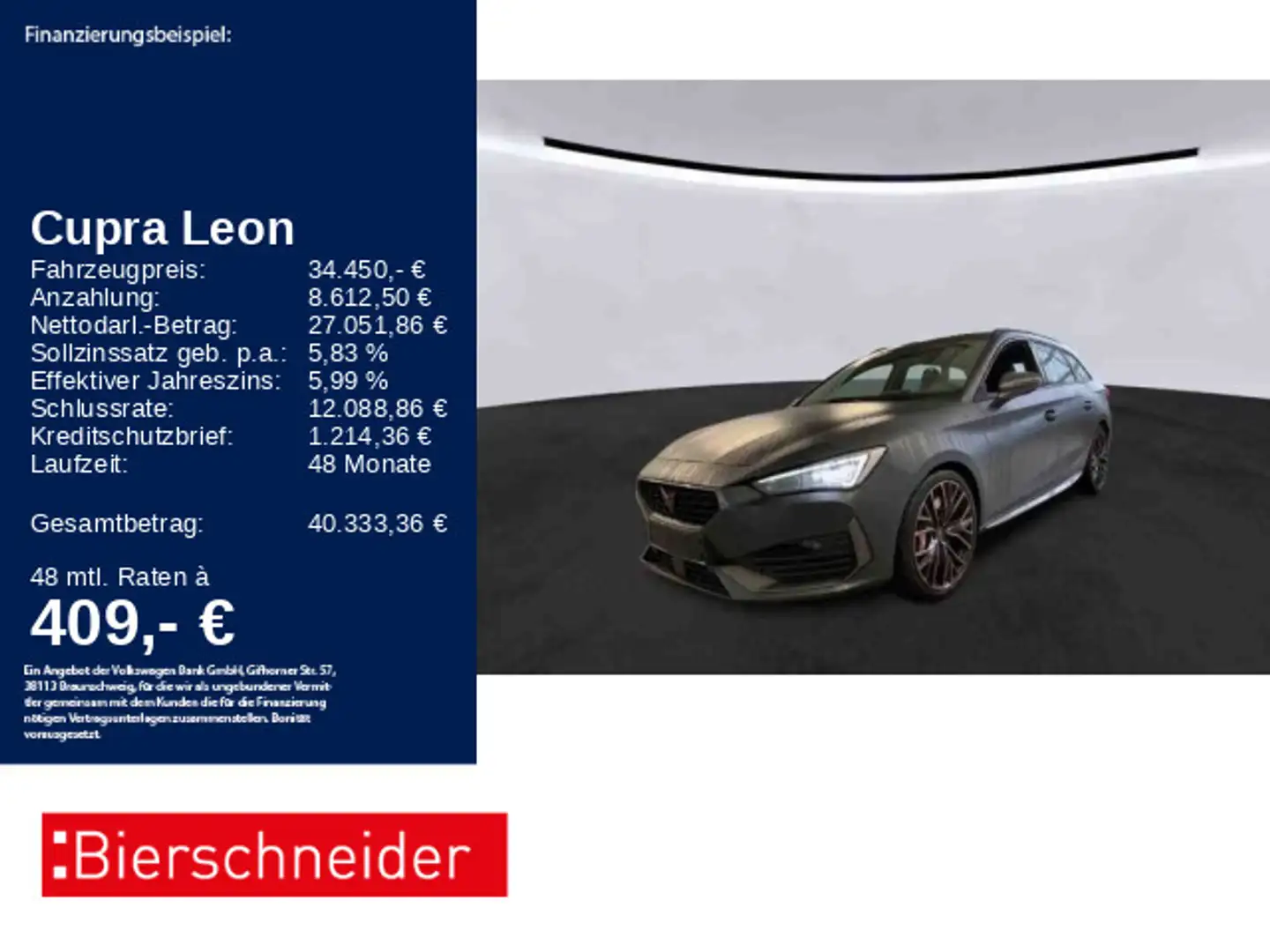 CUPRA Leon SP 2.0 TSI DSG 4Drive VZ AHK PANO MATRIX 19 Grau - 1