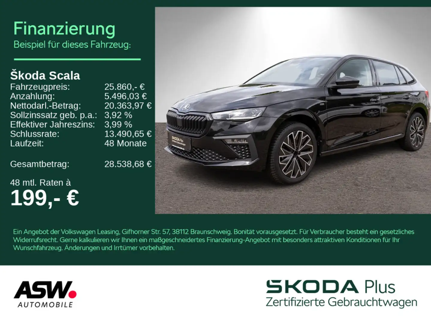 Skoda Scala Selection 1.5 TSI DSG Navi LED ACC RFK AHK Schwarz - 1