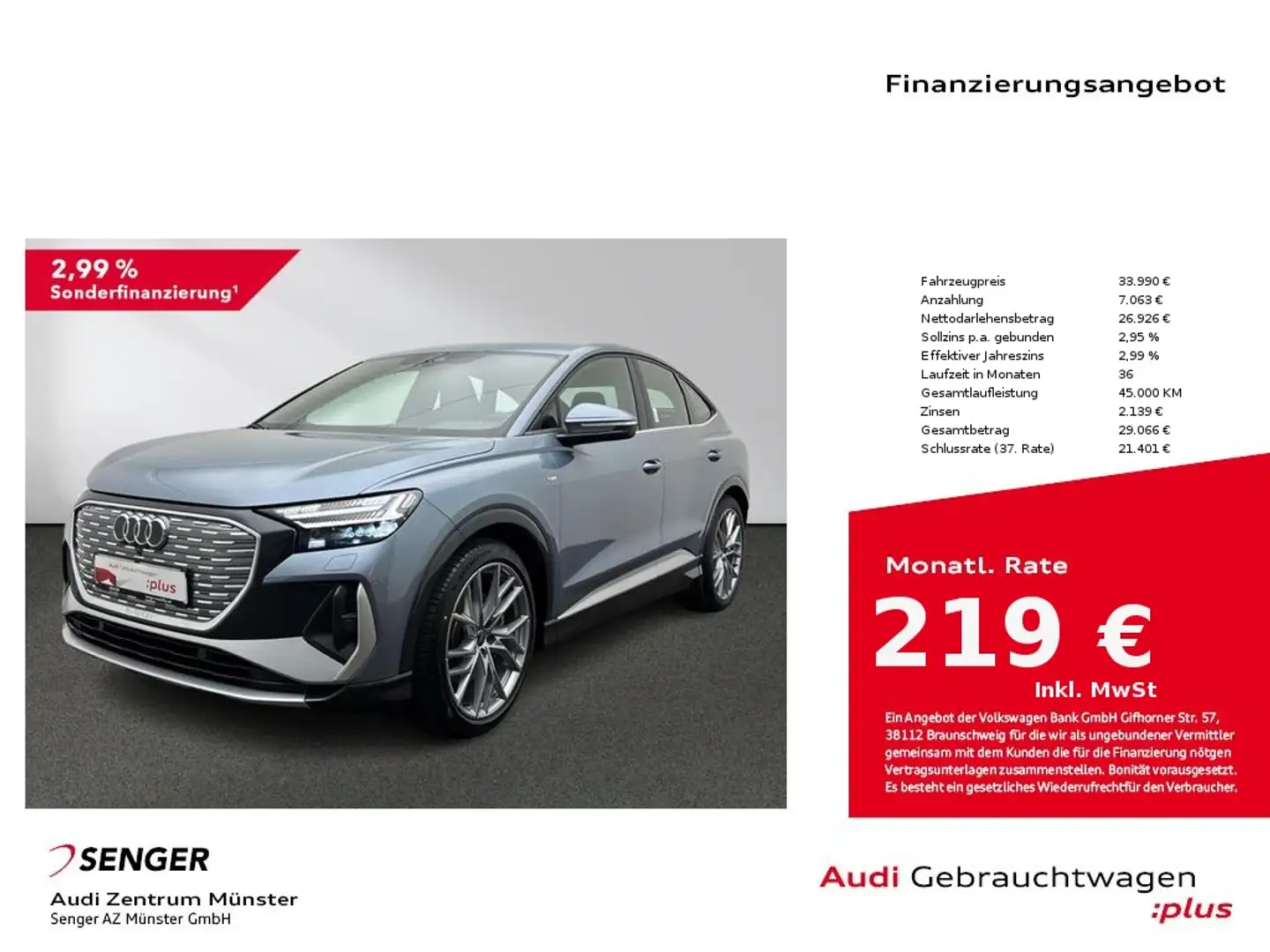 Audi Q4 e-tron Sportback 40 S line MMI Matrix SONOS Bleu - 1