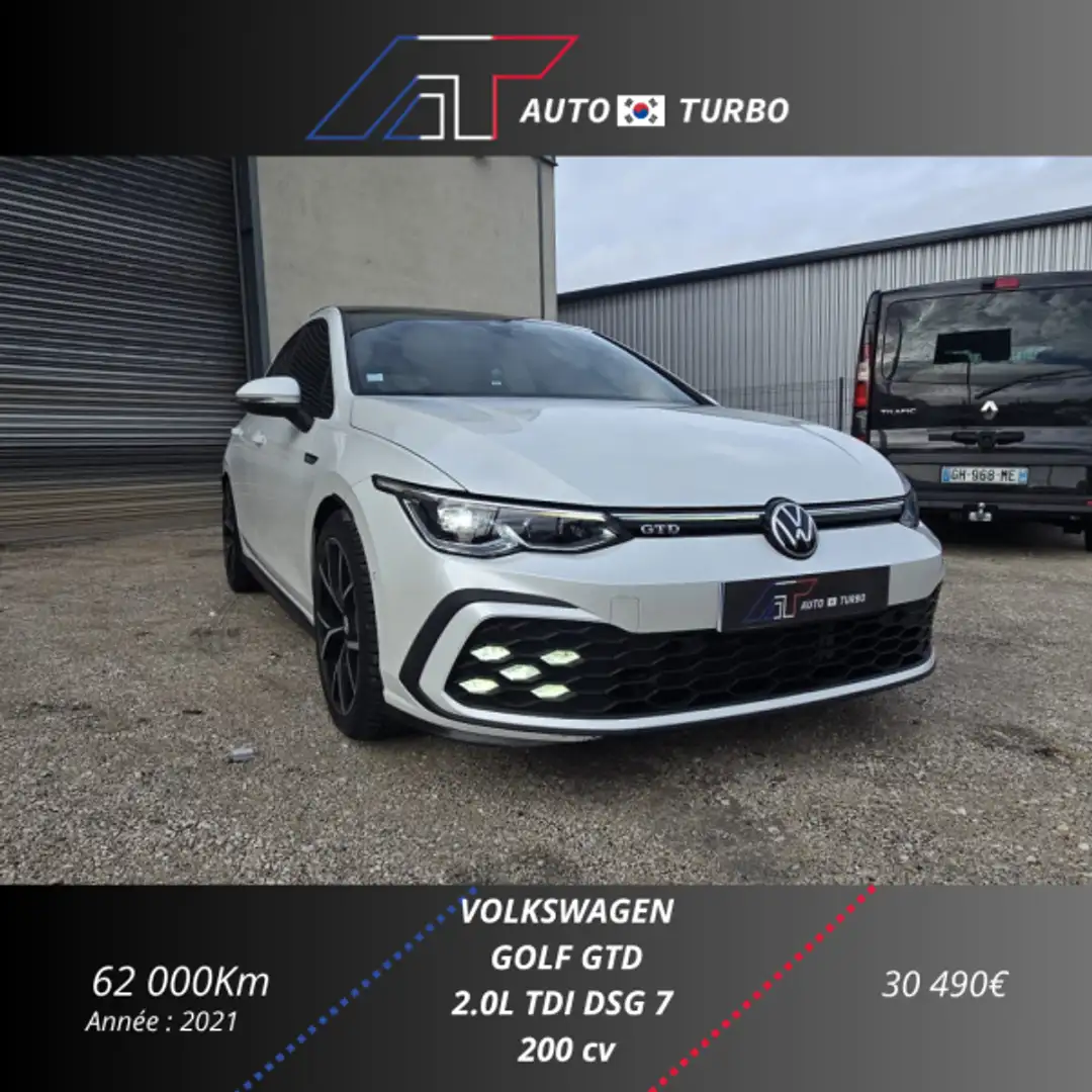 Volkswagen Golf 2.0 TDI SCR 200CH GTD DSG7 Blanc - 2
