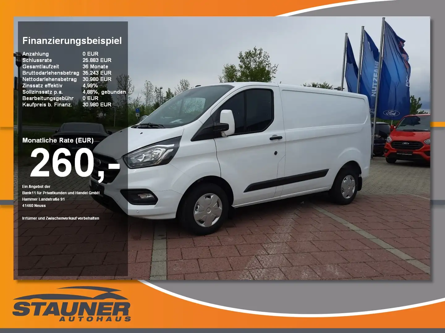 Ford Transit Custom Kasten 2.0 TDCi 300L1 Trend AHK Blanc - 1
