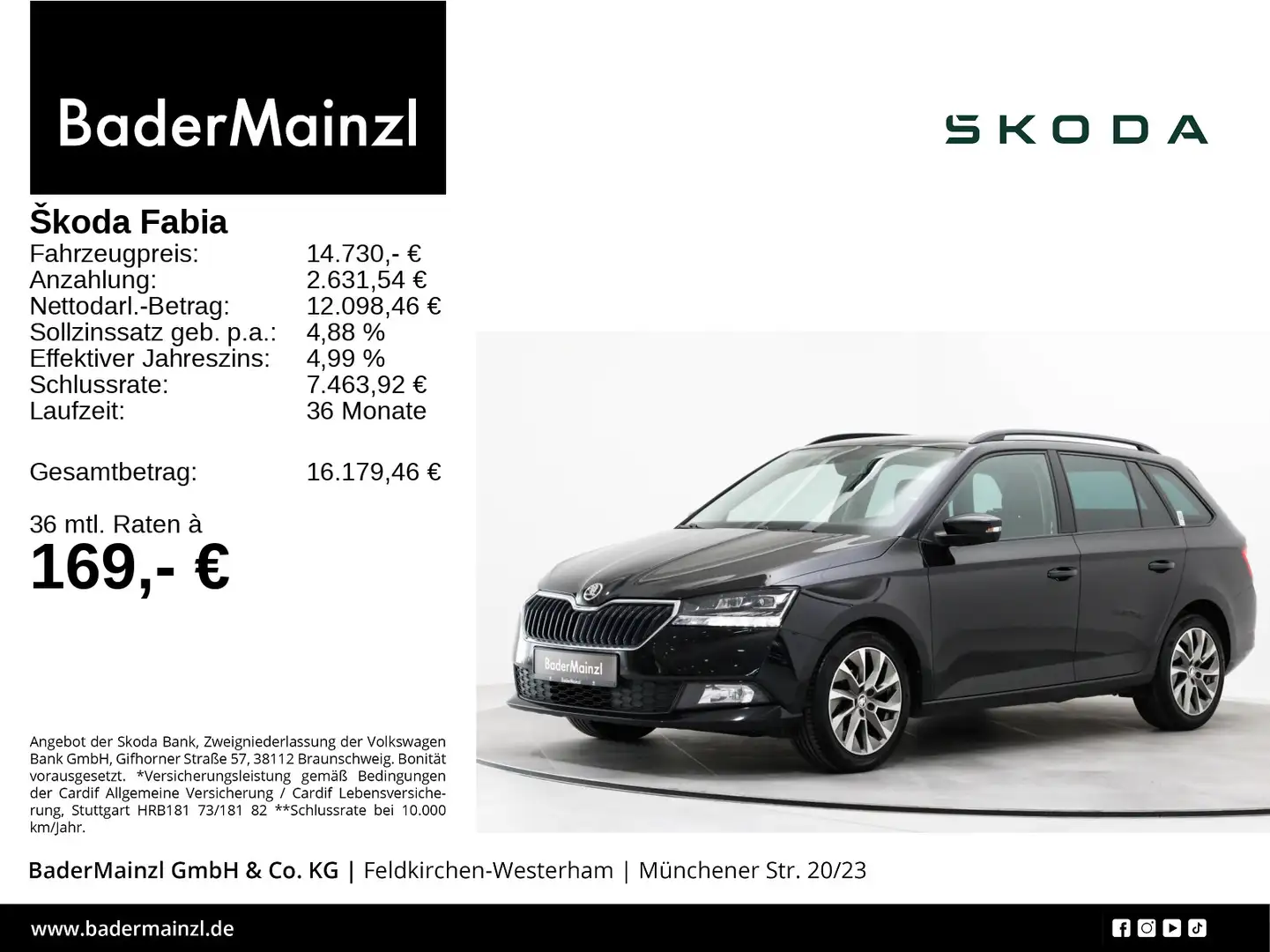 Skoda Fabia Combi 1.0 TSI Clever Klima PDC SHZ CarPlay Schwarz - 1