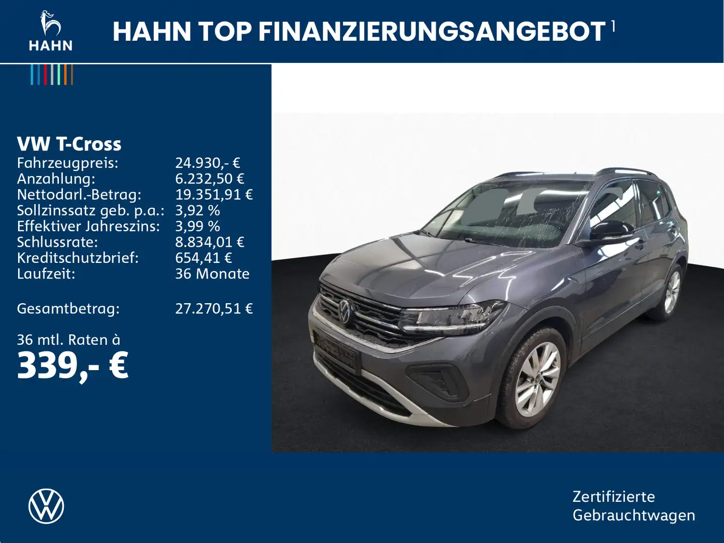 Volkswagen T-Cross 1.0TSI DSG Goal AHK LED Navi PDC Parklen Grau - 2