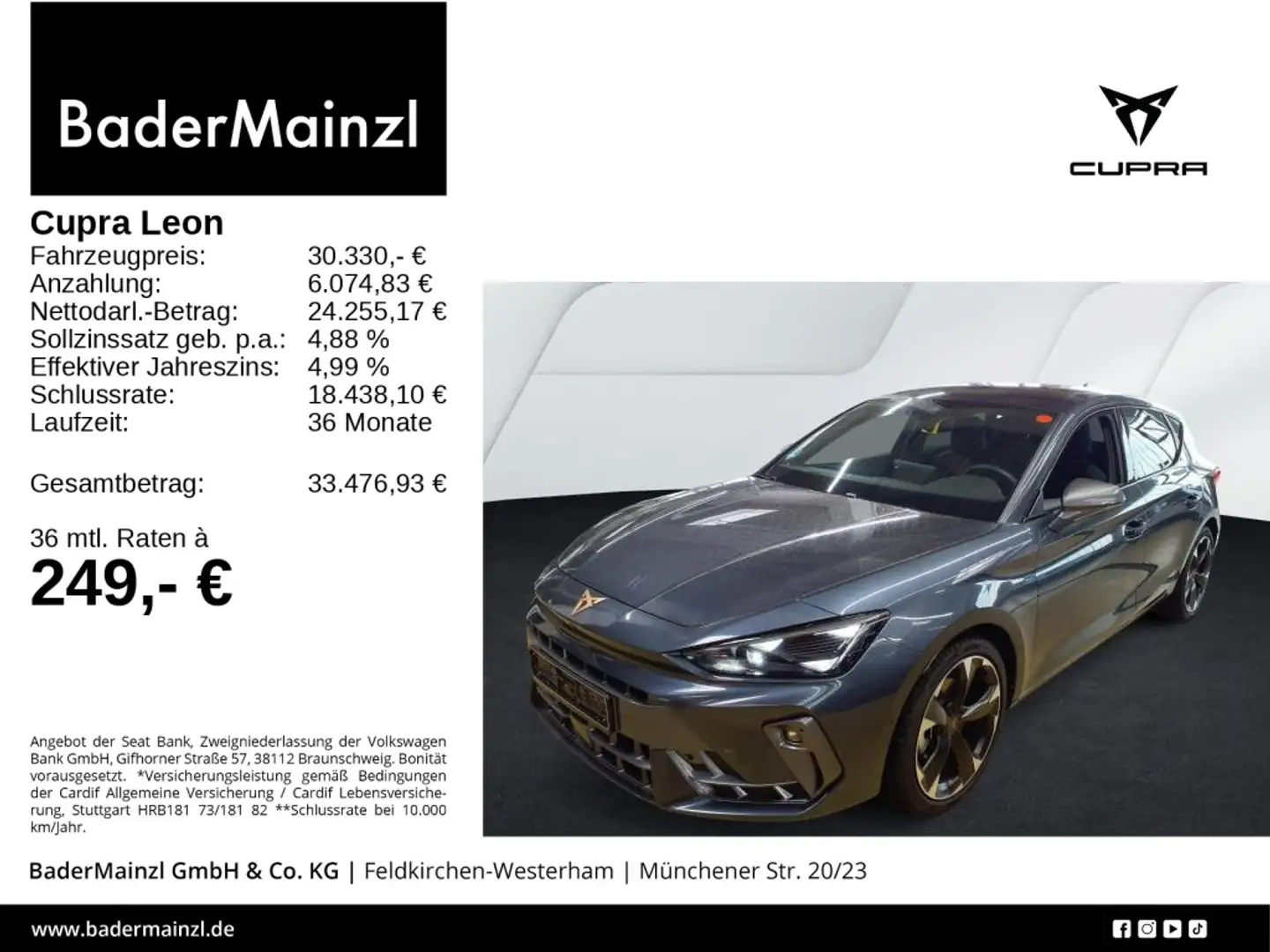 CUPRA Leon 2.0 TDI DSG Navi SHZ Kamera ACC Keyless LED Grau - 1