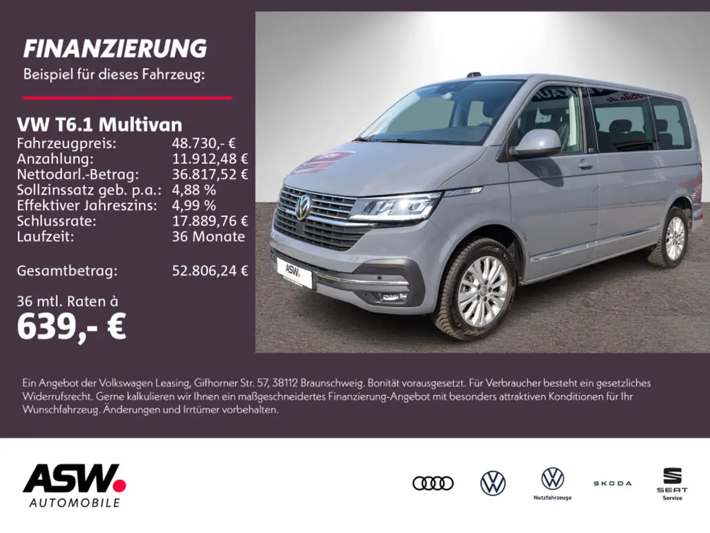 Volkswagen T6.1 Multivan Gen. Six 2.0TDI 4M DSG LED Nav AHK Grau - 1