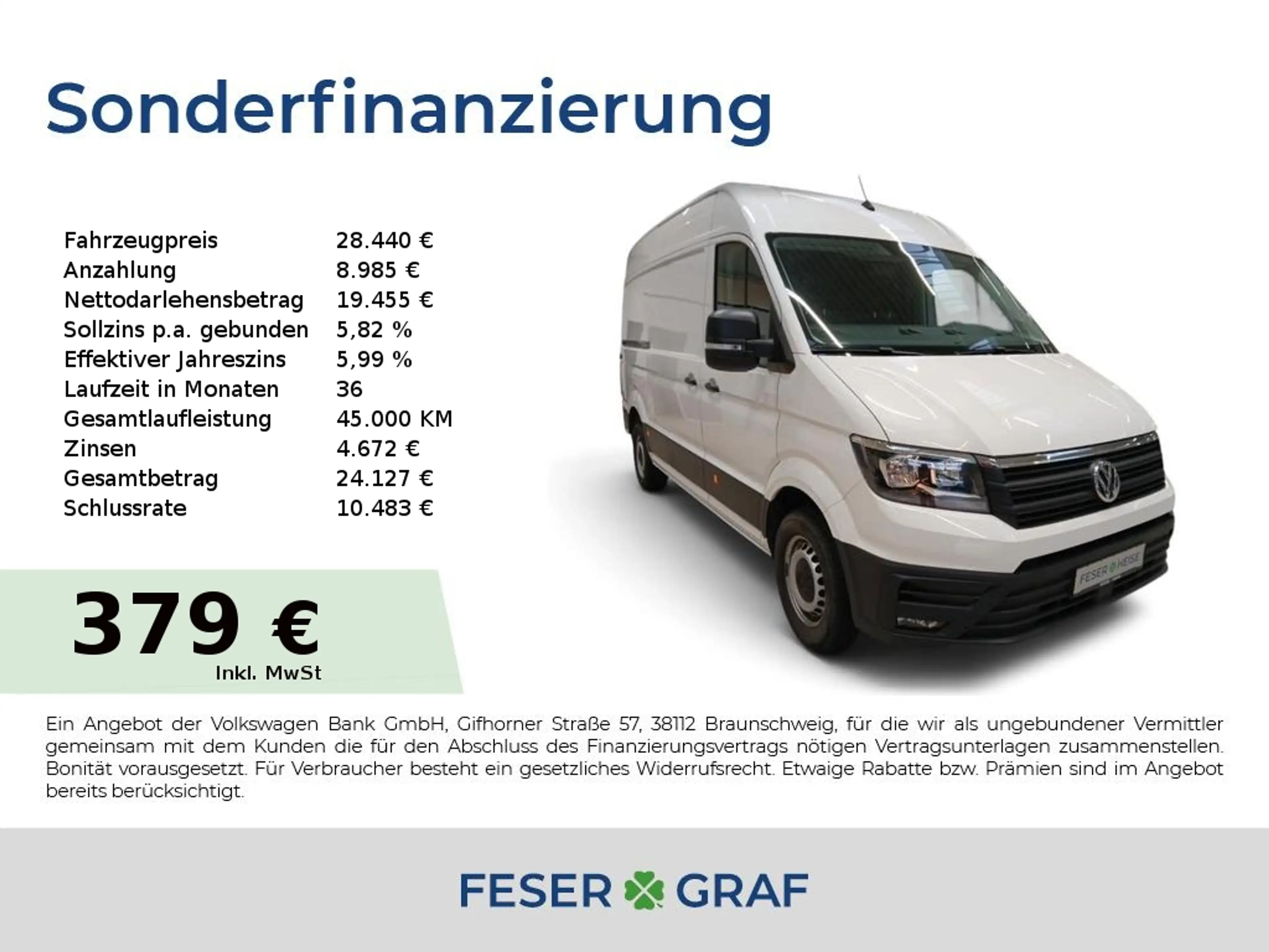 Volkswagen Crafter 35 Kasten 2.0 TDI Rear View/Klima