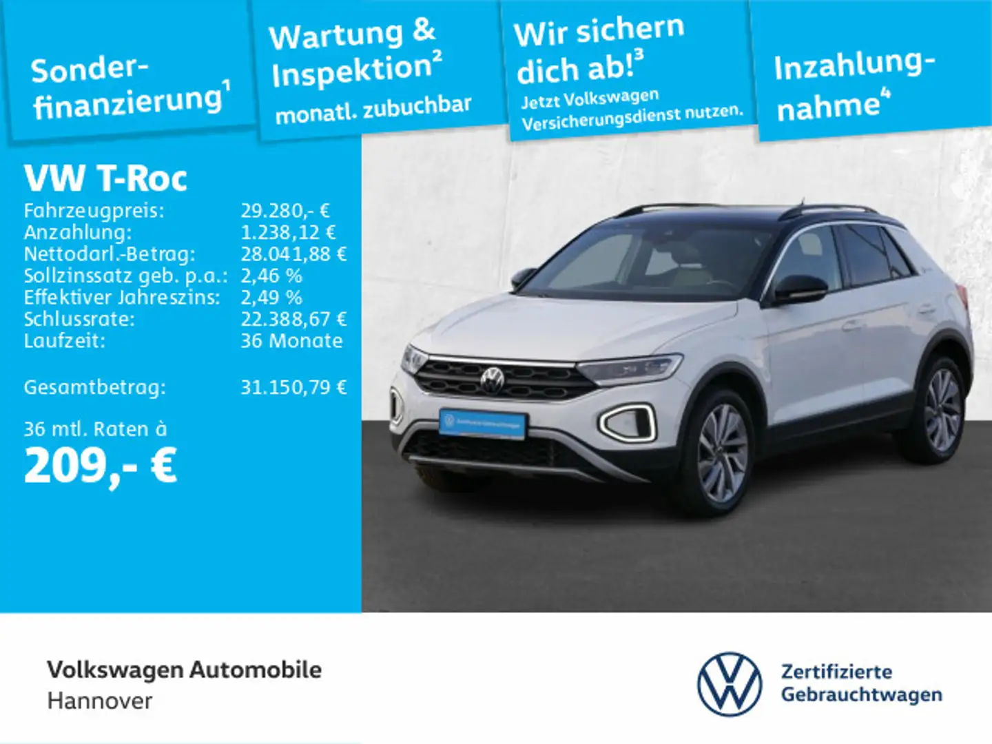 Volkswagen T-Roc 2.0 TDI DSG Goal Navi AHK LED Kamera ACC D Weiß - 1