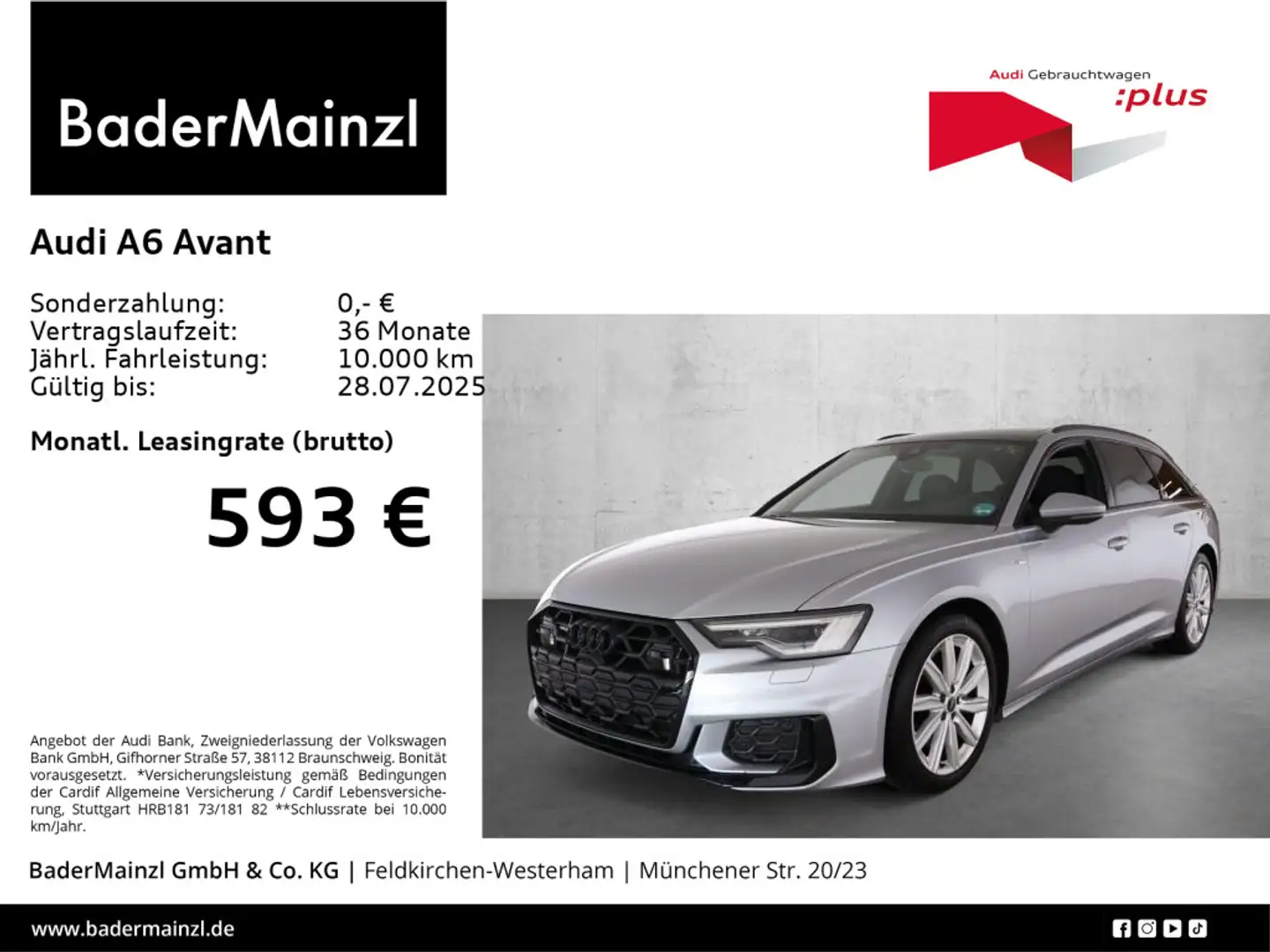 Audi A6 50 TDI quattro S line AHK Pano Matrix Silber - 1