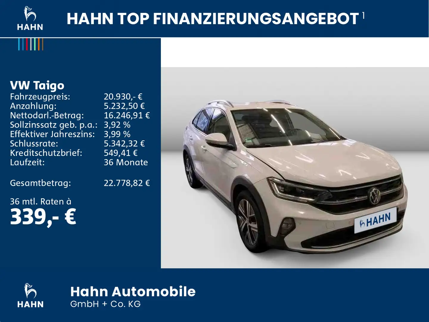 Volkswagen Taigo 1.0TSI DSG Style ACC Cam Matrix Navi-Vorb. Weiß - 2