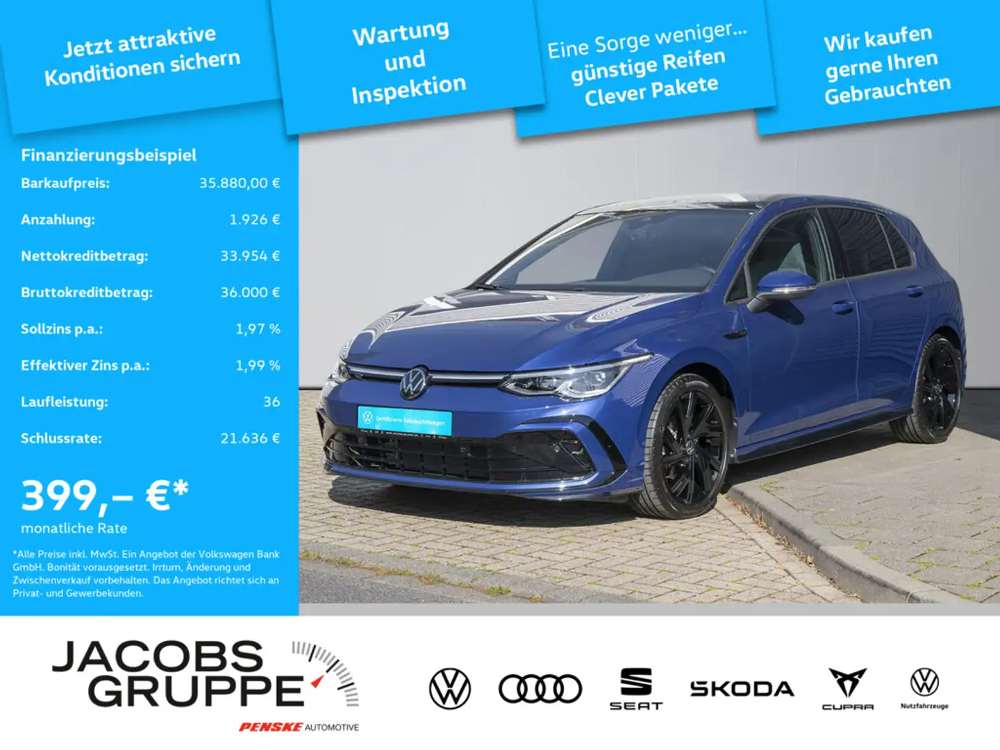 Volkswagen Golf R -Line 1.5 eTSI DSG Pano*LED Matrix*Travel Bleu - 1