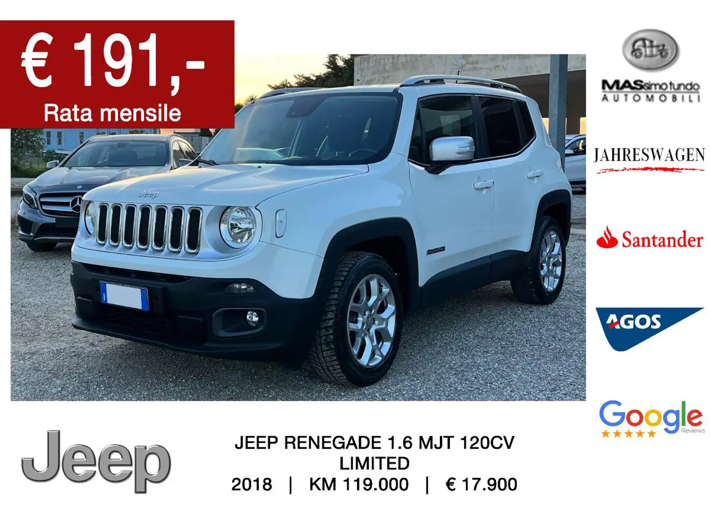 Jeep Renegade 1.6 Mjt 120CV Limited Bianco - 1