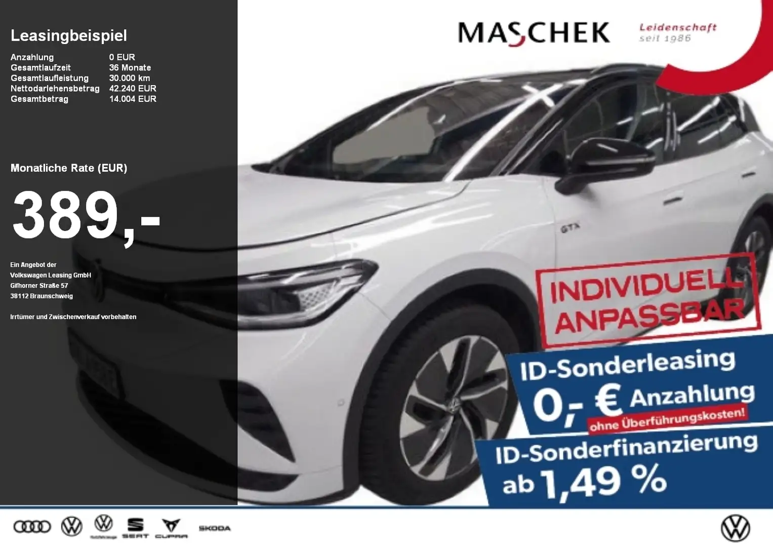 Volkswagen ID.4 GTX Sonderleasing! AHK Pano HUD Harman Matrix Schwarz - 1