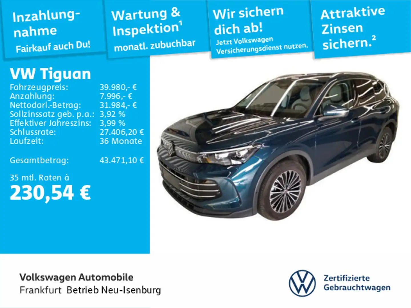 Volkswagen Tiguan 2.0 TDI DSG Elegance DAB+ LEDPlus IQ.Driv Blau - 1