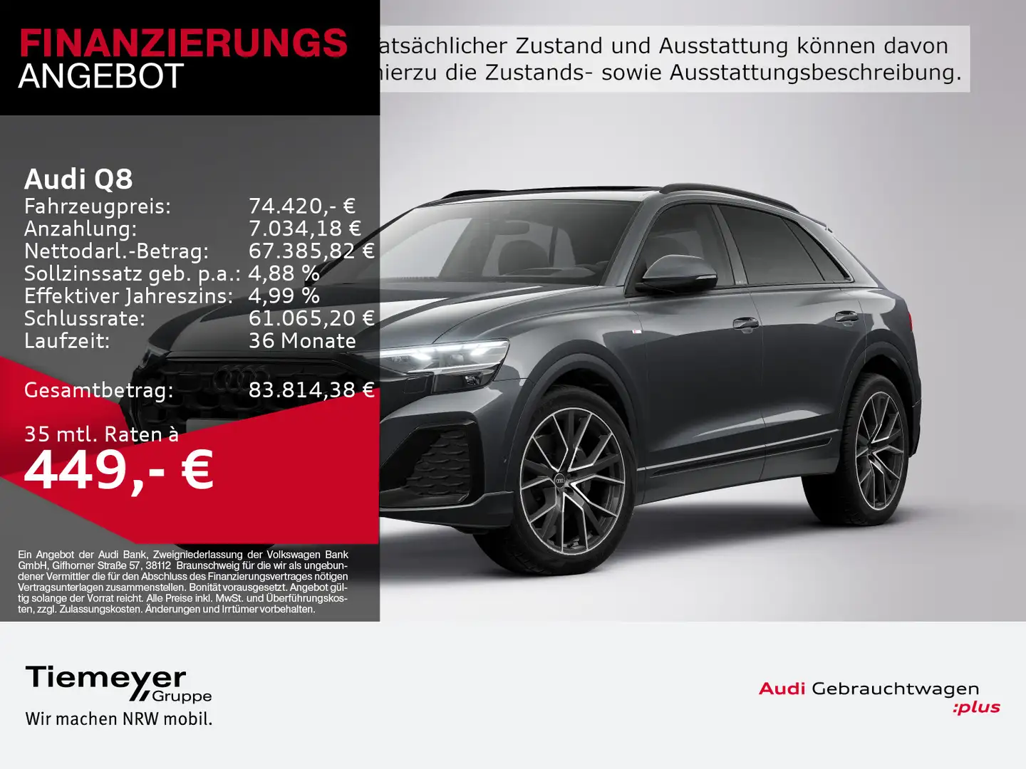 Audi Q8 50 TDI Q S LINE LM22 OPTIK-PKT PANO AHK MEMOR Grau - 1