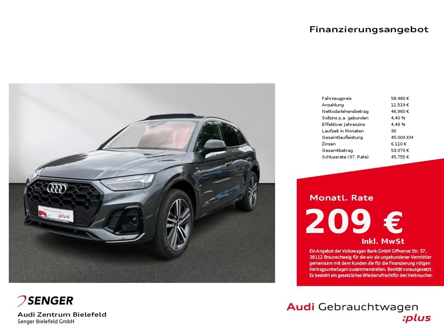 Audi Q5 S line 45 TFSI quattro Matrix Pano B&O AHK Gris - 1