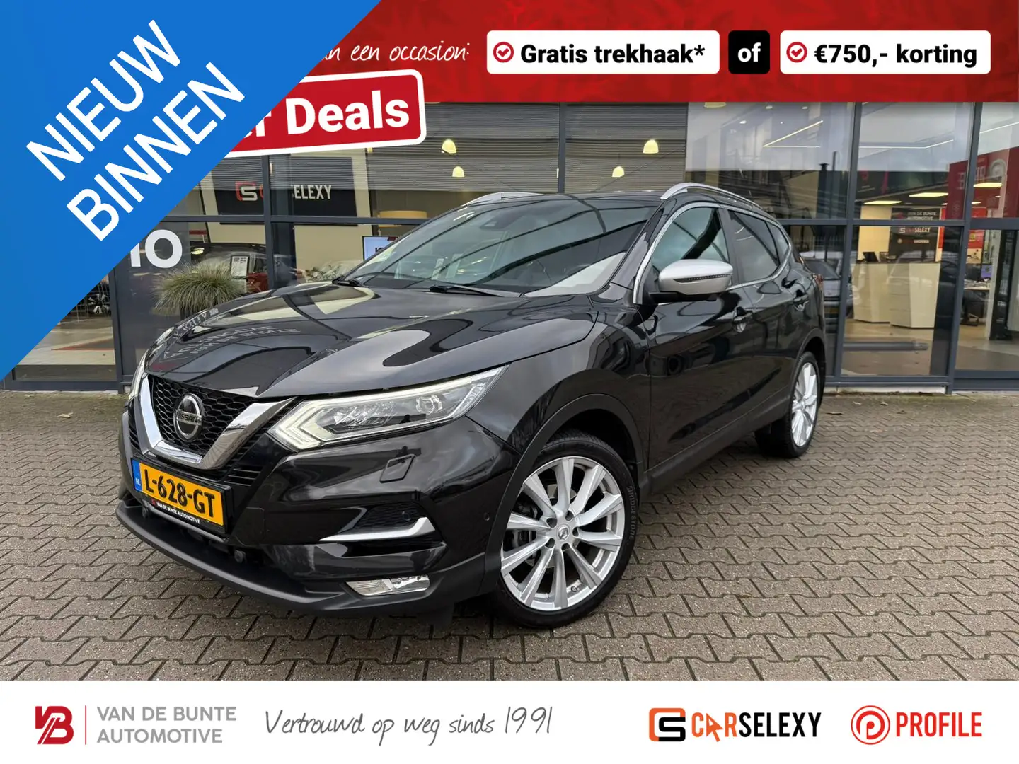 Nissan Qashqai 1.3 DIG-T Tekna + *Trekhaak & Stoelverwarming* Zwart - 1