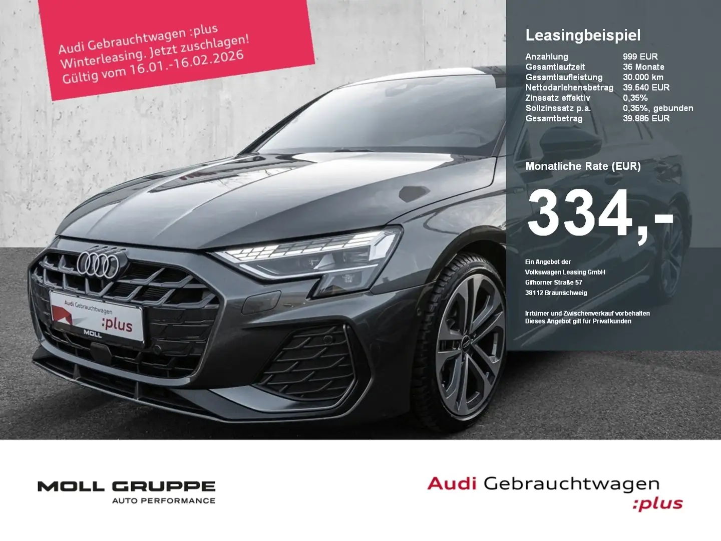 Audi A3 Limousine 35 TFSI S tronic S line (AHK*Navi*LED) Grau - 1