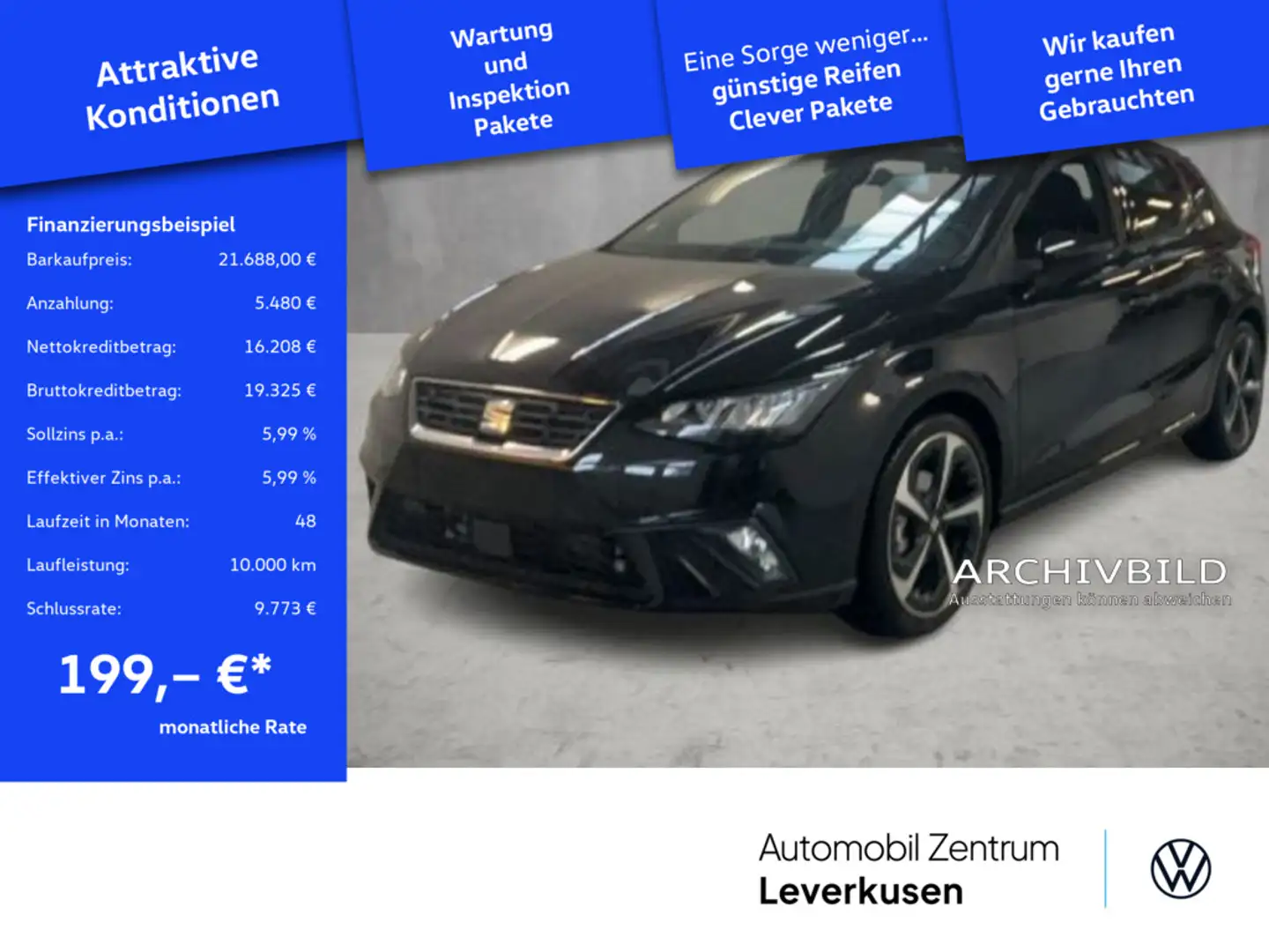 SEAT Ibiza FR DSG VIRT KAM SHZ PDC LED PORT NAVI Schwarz - 1