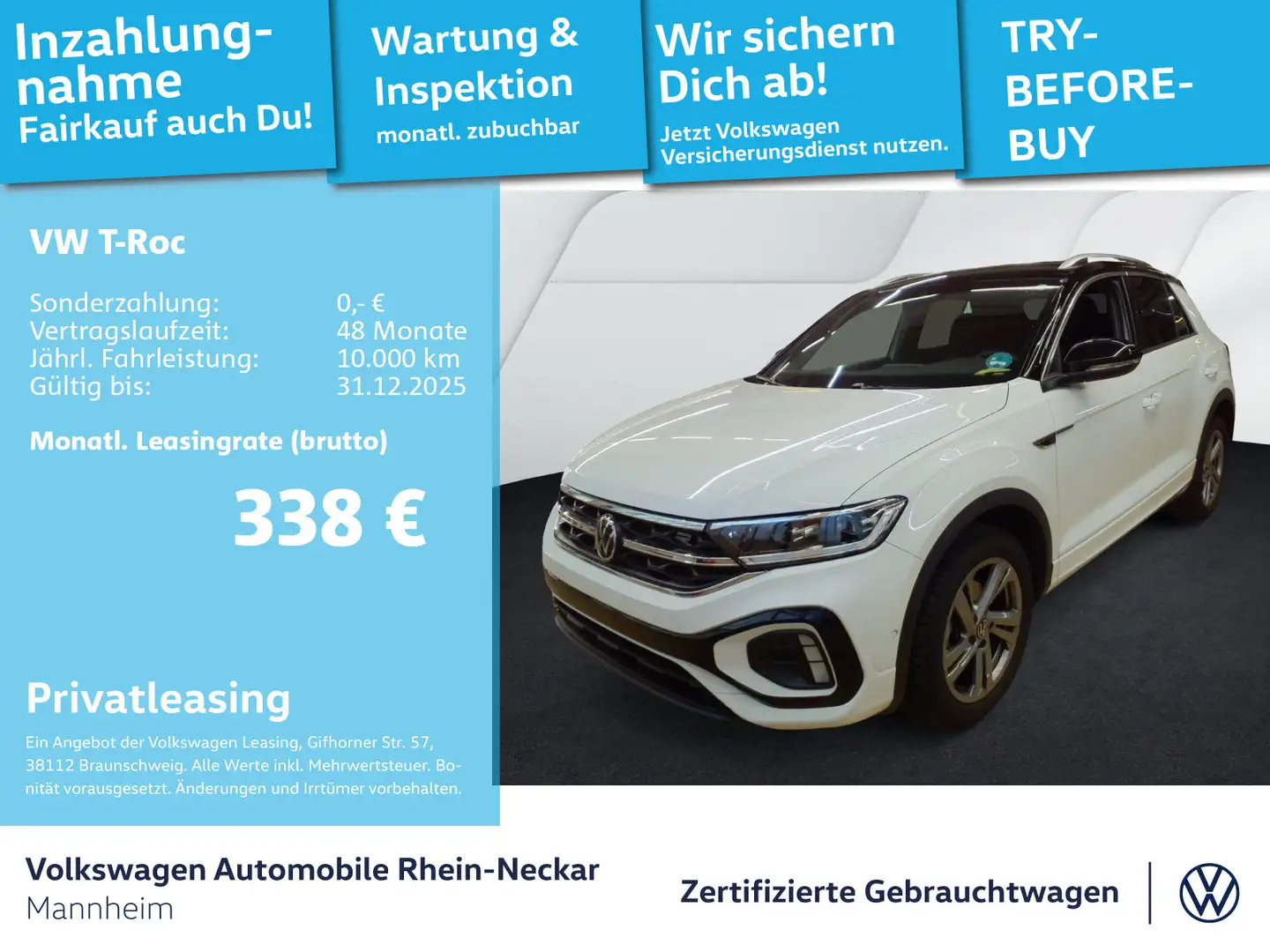 Volkswagen T-Roc 1.5 TSI R-Line DSG AHK Kamera Navi uvm Weiß - 1