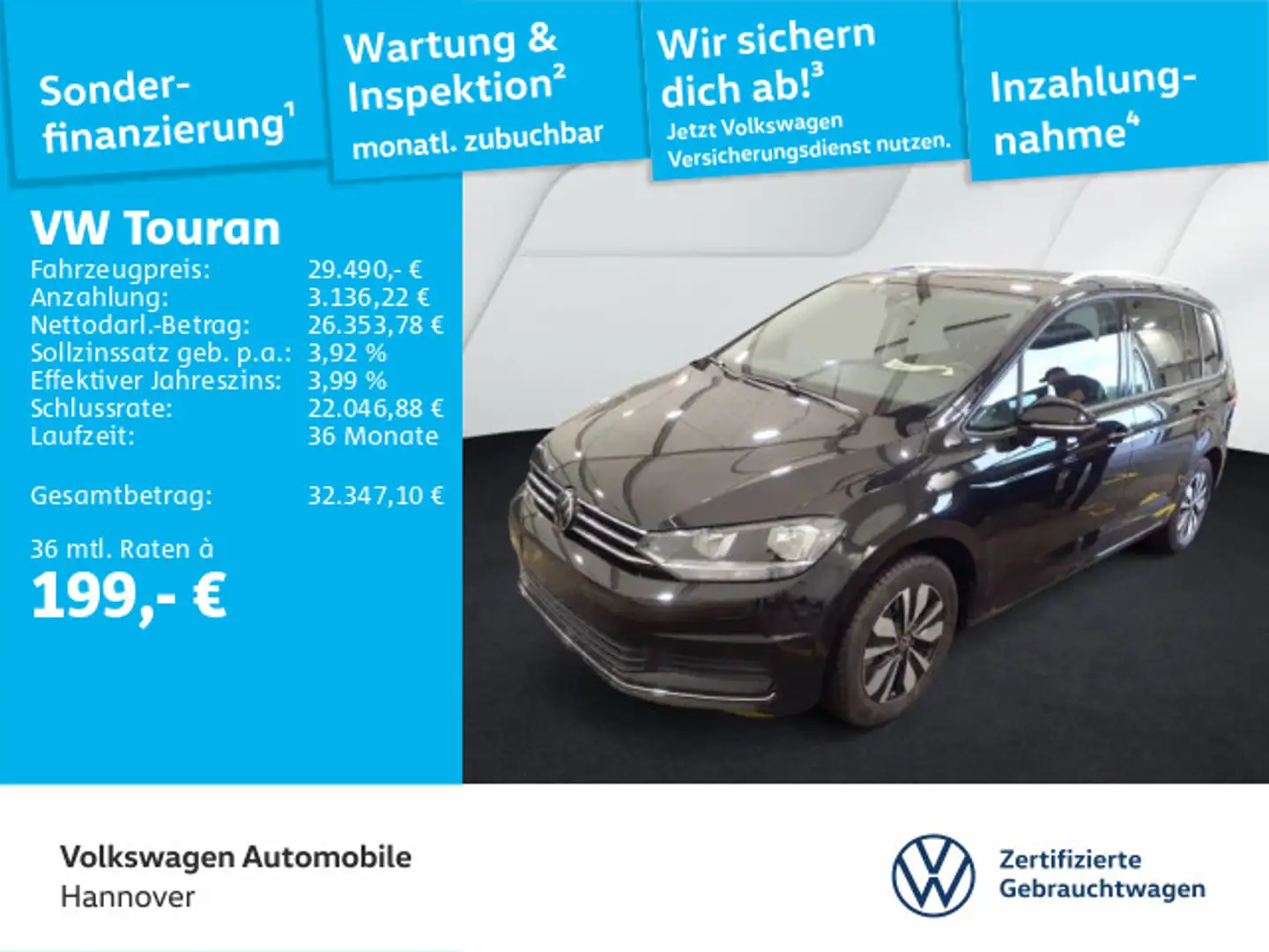 Volkswagen Touran 1.5 TSI Goal Navi 7Sitze DigCockpit ACC P Schwarz - 1