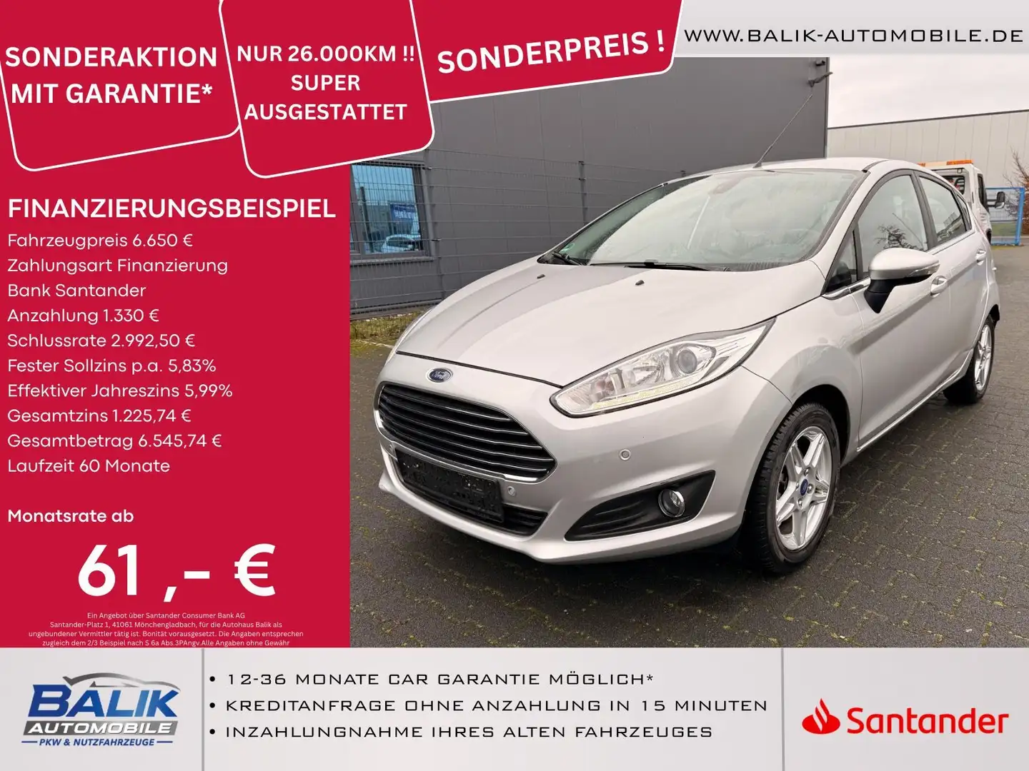 Ford Fiesta Titanium*NUR 026.000KM!! 1.HAND*SITZHEIZU Silber - 1