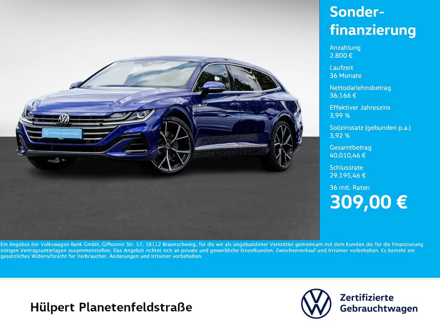 Volkswagen Arteon Shooting Brake 2.0 R-LINE 4X4 AHK LM20 Bleu - 1