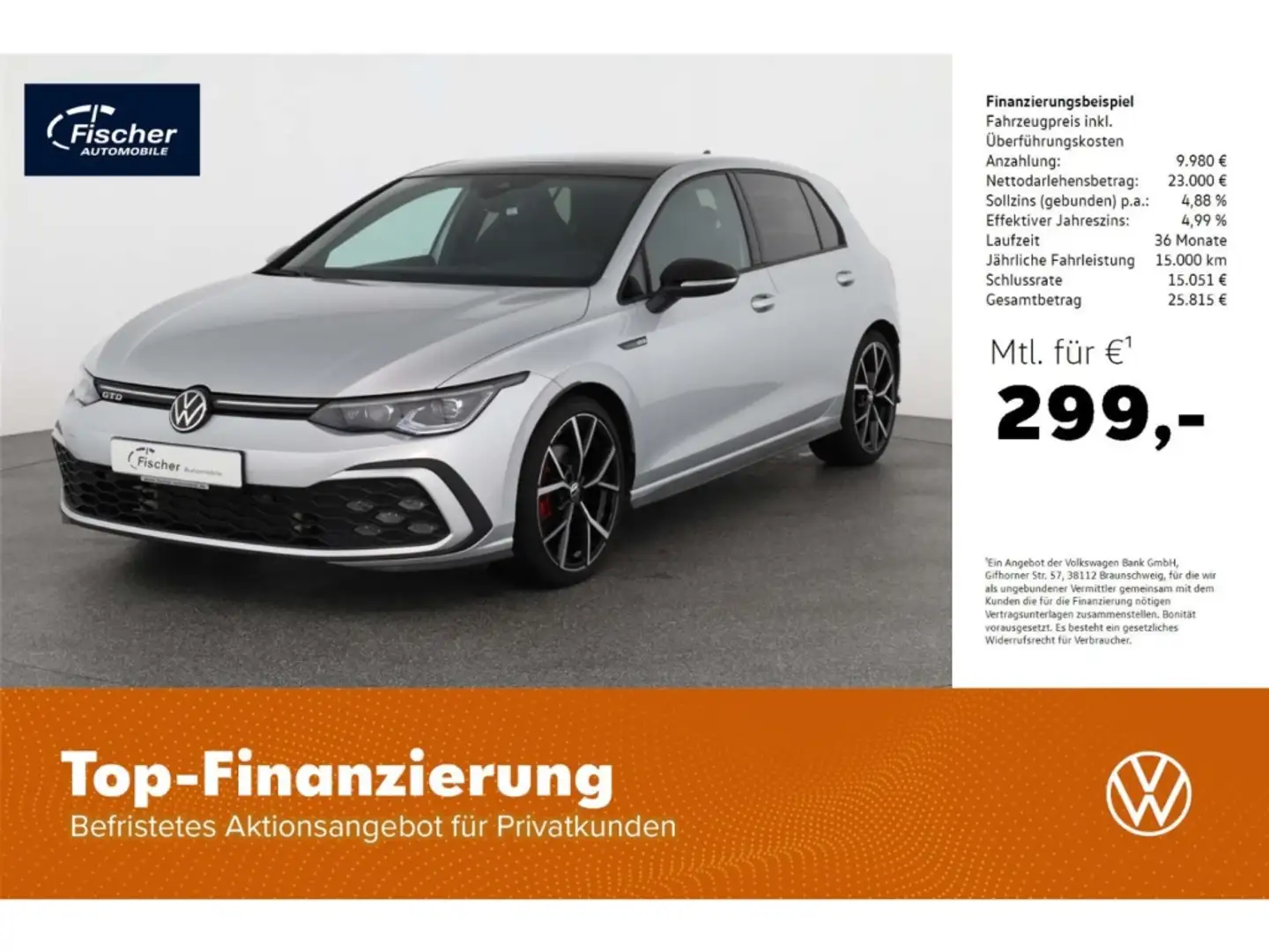 Volkswagen Golf 2.0 TDI SCR GTD Black Style Silber - 1