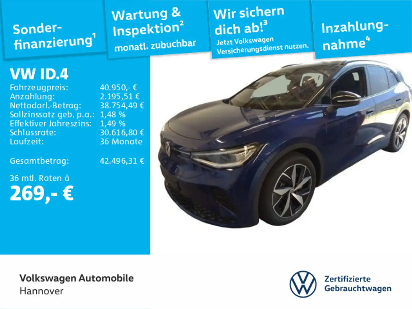 Volkswagen ID.4 GTX 4M Navi Pano Kamera WP ACC LED SHZ PDC Blau - 1