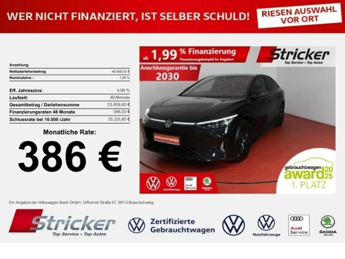 Volkswagen ID.7 GTX 250/86 375,-ohne Anzahlung Ergo-Active H&K AH Schwarz - 1