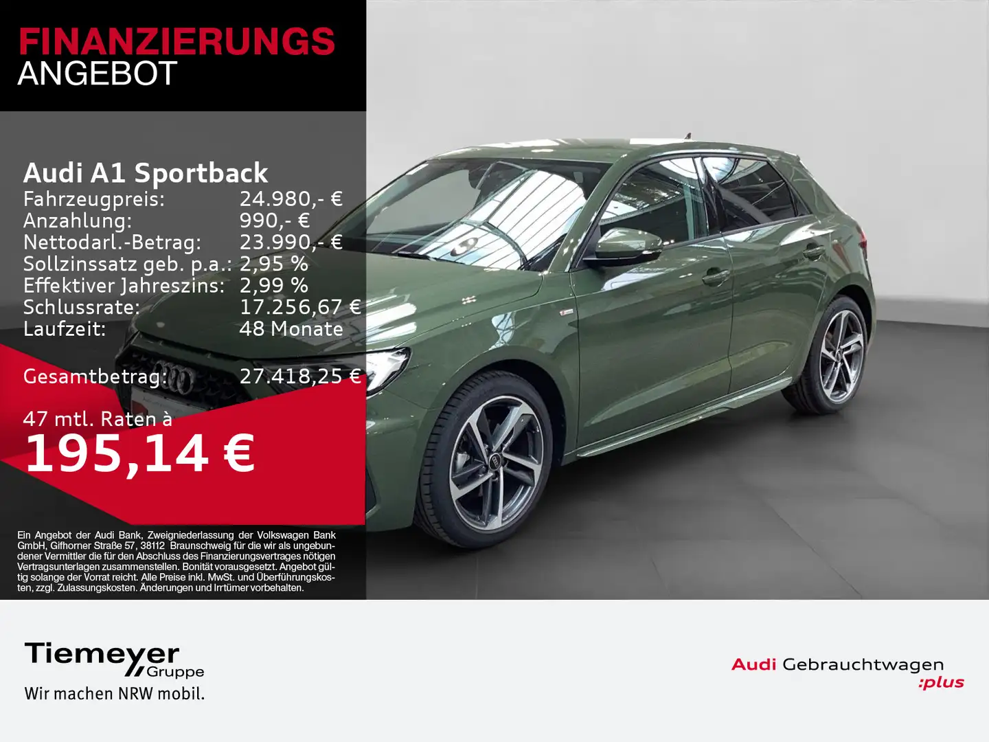 Audi A1 30 TFSI S LINE LEDER LED ACC NAVI+ Grün - 1