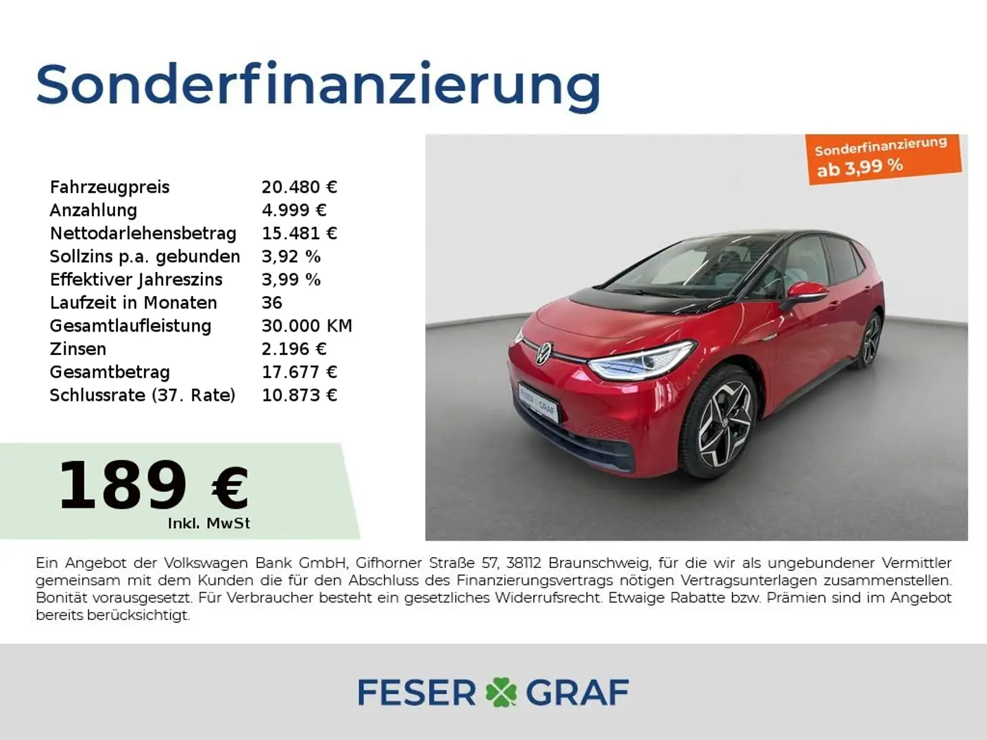 Volkswagen ID.3 Pro 107kW 58 kWh Kamera Matrix LED Navi Red - 1