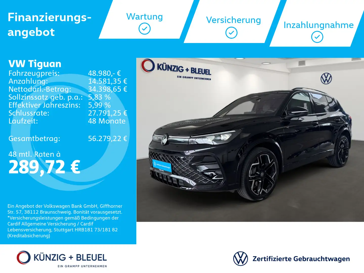 Volkswagen Tiguan R-Line 2.0 TDI DSG 4M AHK*Matrix*SHZ*Pano Schwarz - 1