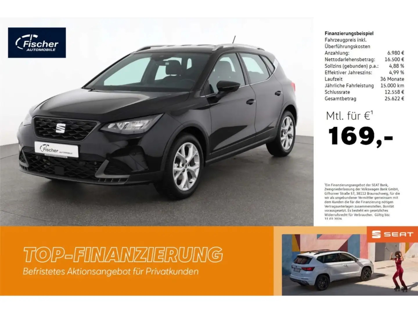 SEAT Arona 1.5 TSI DSG FR NAV/LED/ACC/KAMERA/VIRTUAL Schwarz - 1