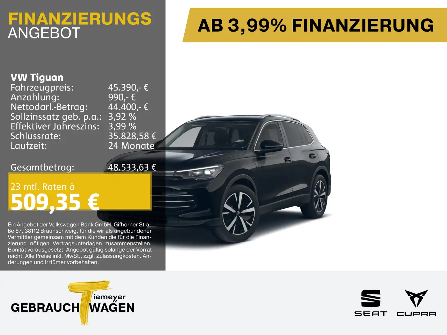 Volkswagen Tiguan 1.5 TSI eHYBRID ELEGANCE LM19 AHK NAVI KA Schwarz - 1